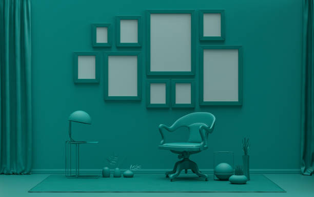istock flat dark green color room, gallery wall template with 9 frames 1417095896