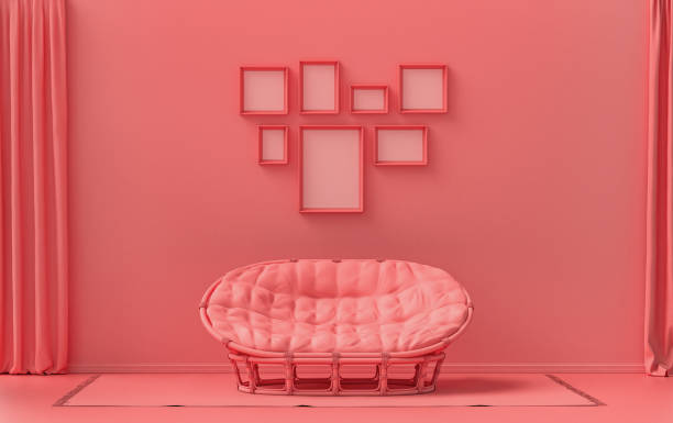 istock Mock-up poster gallery wall with 7 frames in solid pastel light pink, pink room 1417095912