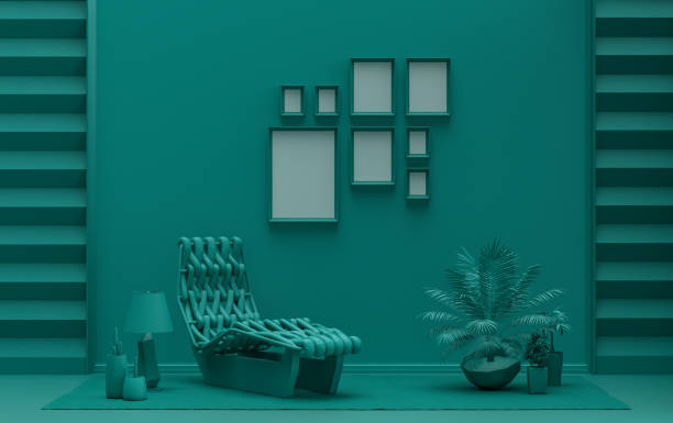istock flat dark green color room with a meditation bed, gallery wall template with eight frames 1417096023