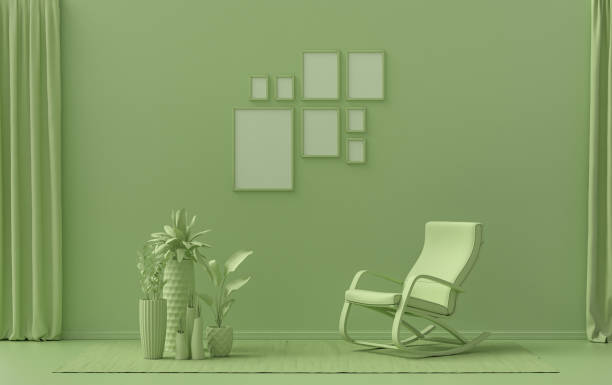 istock flat light green color room and plants, gallery wall template with eight frames 1417096609