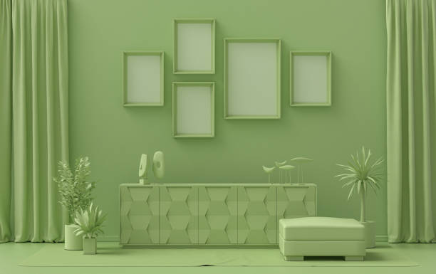 istock Single color monochrome green interior room, 5 poster frames 1417096628