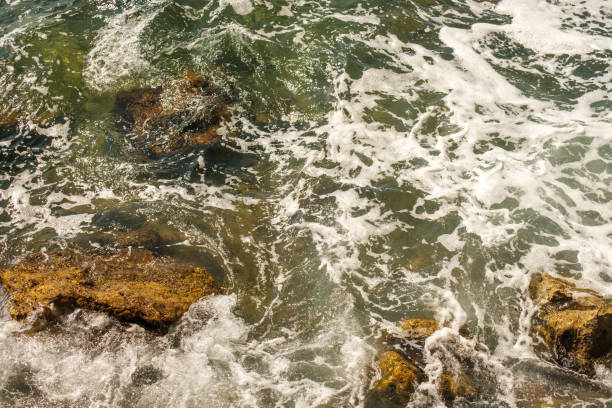 istock Sea waves breaking on rocks and hitting the shore 1417099203