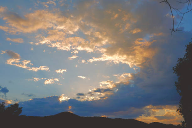 Sun setting over the hills above the city