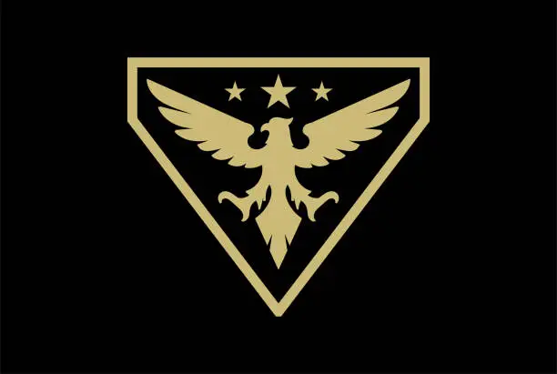 Vector illustration of Golden Triangle American Eagle Hawk Falcon Phoenix Bird Badge Emblem for Military Force Army icon Design