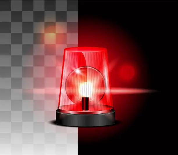 Vector illustration of set of realistic flashing police siren or ambulance red blue flashing lamp or safety emergency light warning rescue. eps vector