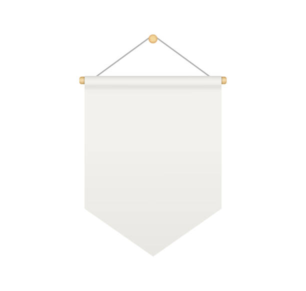 istock Empty white bunting pennant. Hanging realistic pennant or flag with rope. Bunting medieval flag mock up. Blank realistic template. Vector illustration isolated on white background 1417142654