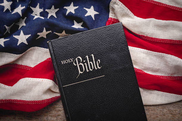 istock Holy Bible on the American Flag 1417147056