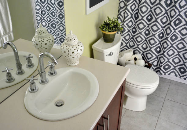 Interior of a modern bathroom with Marble material.