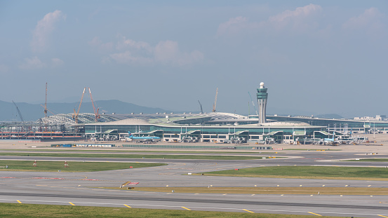 Airplanes on Incheon International Airport in South Korea on 21 August 2022