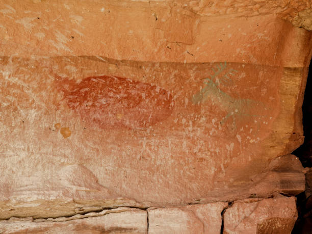 Ancient San or Bushman rock art adorns cave walls at Dr. C. Louis Leipoldtâs burial site near Clanwilliam in the Cederberg Mountains, Western Cape, South Africa.