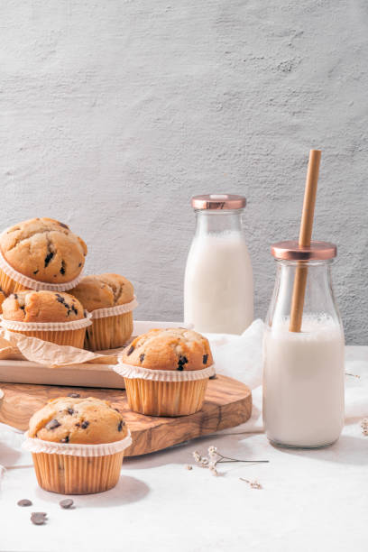 istock Chocolate chip muffins with milk 1417174389