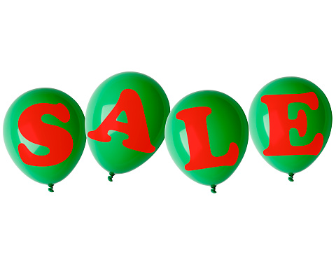 Green balloon with a word SALE. Isolated on white background.