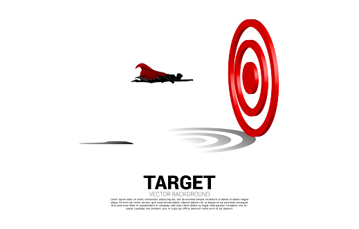 silhouette of businessman flying to target dartboard . Business Concept of targeting and customer. route to success.