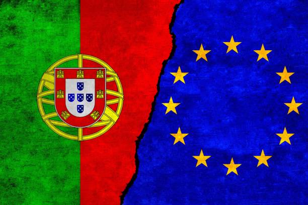 istock European Union and Portugal flags on a wall with a crack 1417185190