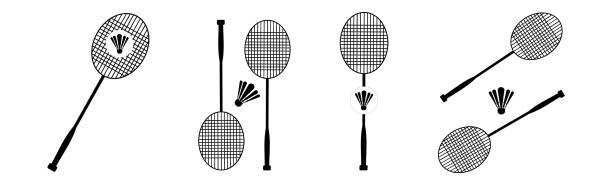Badminton rackets Badminton rackets, vector icon silhouette club logo,cock badminton logo icon vector on white background badminton racquet stock illustrations