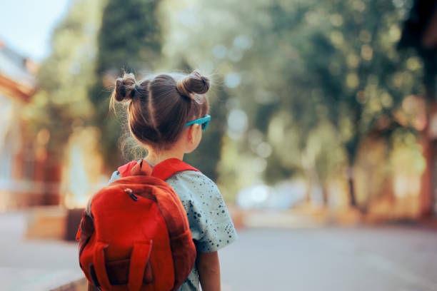 Portrait of a Little Girl Going Back to School stock photo