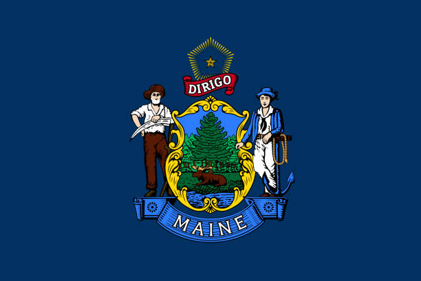 illustrations, cliparts, dessins animés et icônes de drapeau du maine, symbole de l’état fédéral des états-unis - maine