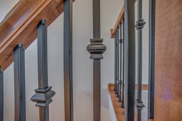 istock Black metal railing on staircase 1417190125