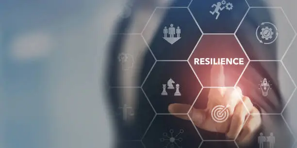 Resilience business for sustainable and inclusive growth concept. The ability to deal with adversity, continously adapt and accelerate disruptions, crises. Build resillience in organization concept.