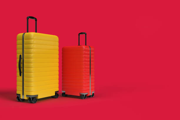 istock Suitcase with traveler accessories, essential vacation items minimal style on pastel background. Adventure and travel summer holiday traveling concept design banner with copy space. 3D rendering 1417195385
