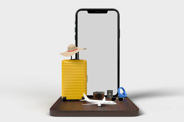 istock Suitcase with traveler accessories, essential vacation items minimal style on pastel background. Adventure and travel summer holiday traveling concept design banner with copy space. 3D rendering 1417195397