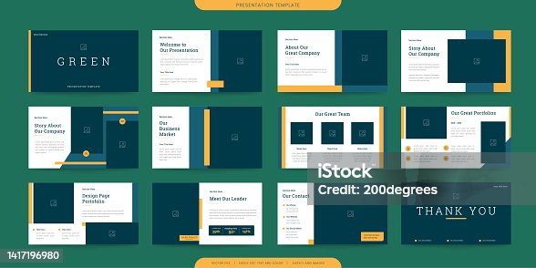 istock minimalist presentation templates or corporate booklet. Use in flyer and leaflet, marketing banner, advertising brochure, annual report or website slider. Green yellow color company profile vector 1417196980