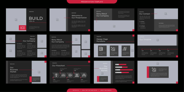 minimalist presentation templates. corporate booklet use in flyer and leaflet, marketing banner, advertising brochure, annual business report, website slider. Black red color company profile vector minimalist presentation templates. corporate booklet use in flyer and leaflet, marketing banner, advertising brochure, annual business report, website slider. Black red color company profile vector branding identity business merchandise stock illustrations