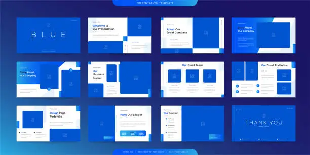 Vector illustration of minimalist presentation templates or corporate booklet. Use in flyer and leaflet, marketing banner, advertising brochure, annual report or website slider. blue and white color company profile vector