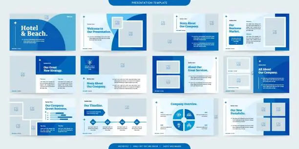 Vector illustration of minimalist presentation templates. corporate booklet use in flyer and leaflet, marketing banner, advertising brochure, annual business report, website slider. White blue color company profile vector