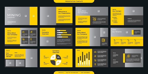 minimalist presentation templates. corporate booklet use in flyer and leaflet, marketing banner, advertising brochure, annual business report, website slider. Black yellow color company profile vector