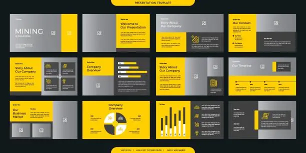 Vector illustration of minimalist presentation templates. corporate booklet use in flyer and leaflet, marketing banner, advertising brochure, annual business report, website slider. Black yellow color company profile vector