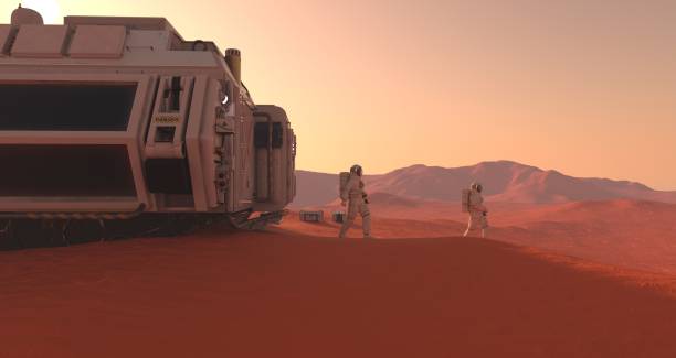 istock Mars colony. Expedition on alien planet. Life on Mars. 3d Illustration. 1417199733