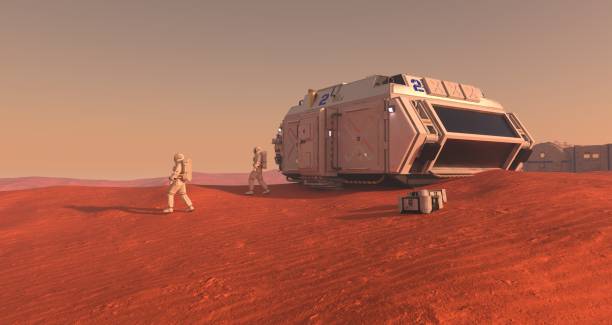 istock Mars colony. Expedition on alien planet. Life on Mars. 3d Illustration. 1417199736