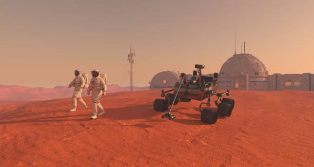 istock Mars colony. Expedition on alien planet. Life on Mars. 3d Illustration. 1417199742