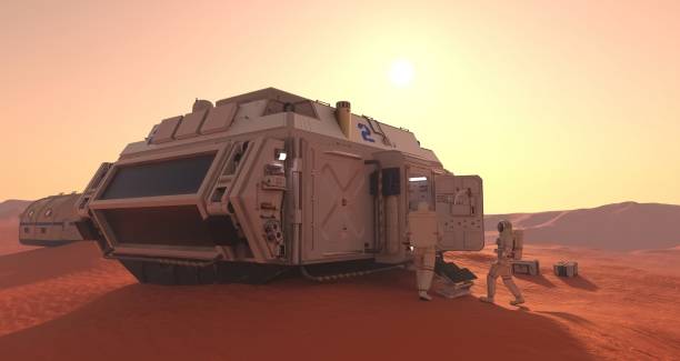 istock Mars colony. Expedition on alien planet. Life on Mars. 3d Illustration. 1417199752
