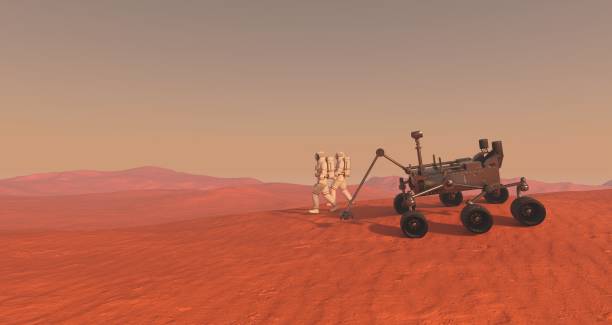 istock Mars colony. Expedition on alien planet. Life on Mars. 3d Illustration. 1417199758