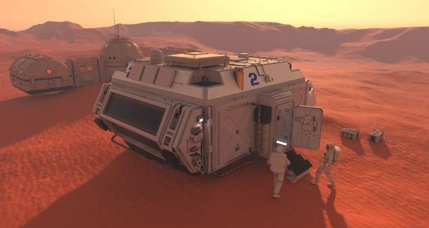 istock Mars colony. Expedition on alien planet. Life on Mars. 3d Illustration. 1417199768