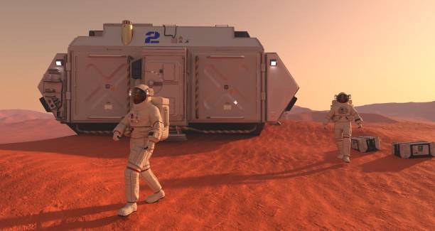 istock Mars colony. Expedition on alien planet. Life on Mars. 3d Illustration. 1417199770