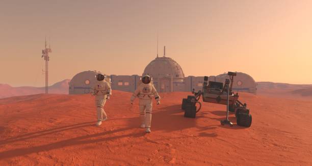 istock Mars colony. Expedition on alien planet. Life on Mars. 3d Illustration. 1417199775