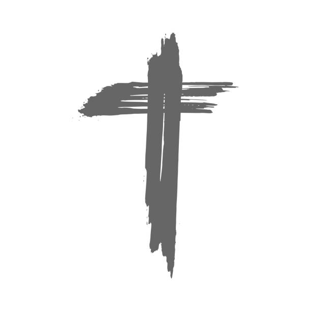 christliches kreuz im grunge-stil für aschermittwoch webbanner oder soziale grafik. der erste tag der fastenzeit ist ein heiliger tag des gebets und des fastens. - forgiveness praying miracle rescue stock-grafiken, -clipart, -cartoons und -symbole