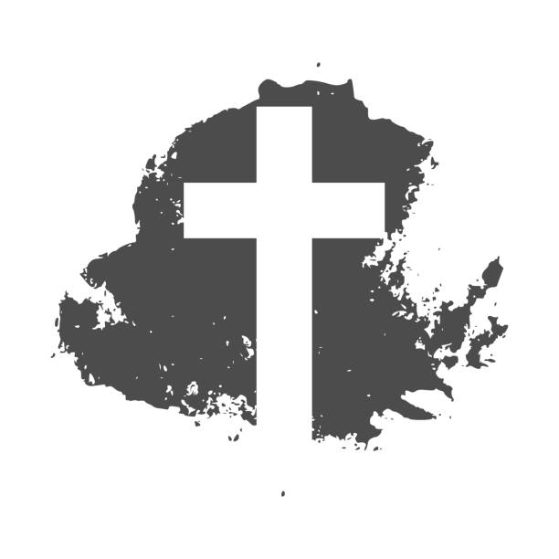 christliches kreuz im grunge-stil für aschermittwoch webbanner oder soziale grafik. der erste tag der fastenzeit ist ein heiliger tag des gebets und des fastens. - forgiveness praying miracle rescue stock-grafiken, -clipart, -cartoons und -symbole