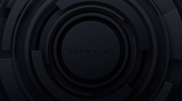 istock Black concentric radial shapes. Abstract futuristic background. 1417204962