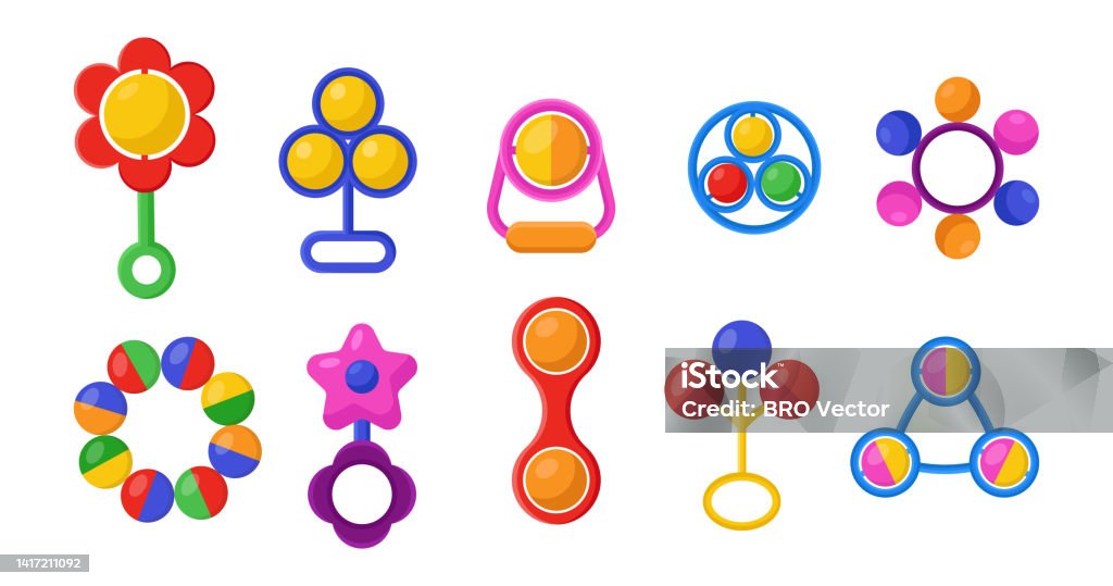 Cute Rattle Drawing Cute Rattles For Newborn Babies Flat Vector Illustrations Set Stock ...