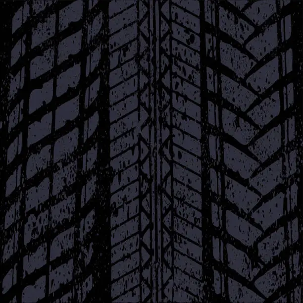 Vector illustration of Dark blue three tire tracks