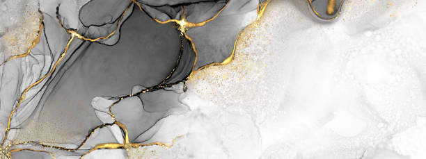 istock Abstract fluid art with black alcohol ink technique and gold glitter 1417211597