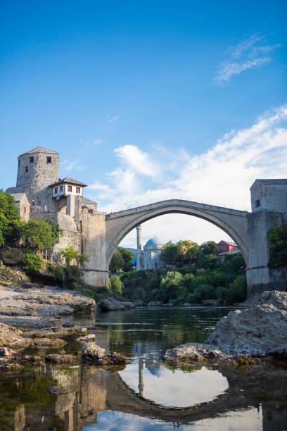 Old Bridge in the Old Town of Mostar Historical  Old Bridge in the Old Town Mostar on Neretva River, Bosnia and Hercegovina stari most mostar stock pictures, royalty-free photos & images