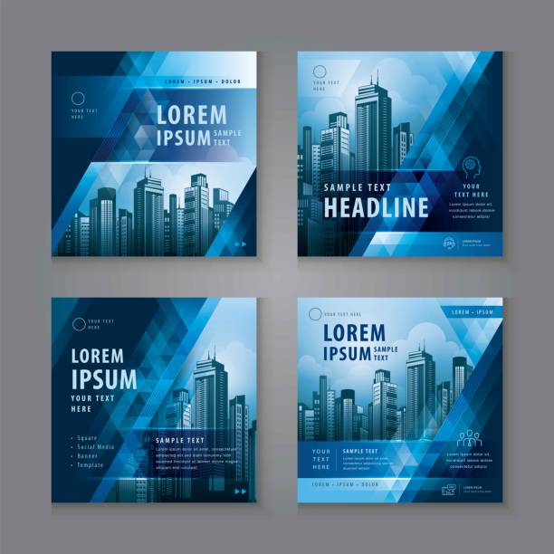 Abstract Social Media Banner Template Collection, Square Template Social Media Post Design Abstract Social Media Banner Template Collection, Square Template Social Media Post Design for Digital Marketing, Abstract Blue Geometric Triangle Background. Modern square header web banner profile. presentation folder stock illustrations