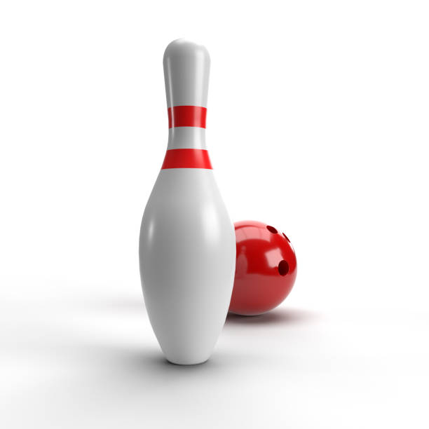 Bowling pin and red ball on white background. 3D illustration.