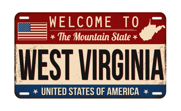 illustrazioni stock, clip art, cartoni animati e icone di tendenza di benvenuti alla targa arrugginita vintage del west virginia - license plate metal rusty old