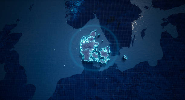 istock Abstract  geometric futuristic concept 3d Map of Denmark with borders as scribble,  blue neon style. 3d rendering 1417217600